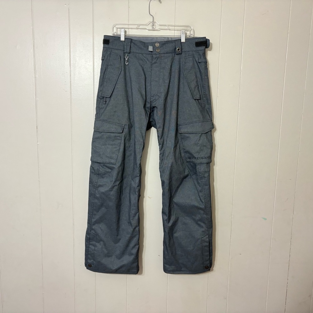 686 Infinity Insulated Snow Pants Mens M Gray Plaid Waterproof Ski Cargo Stains